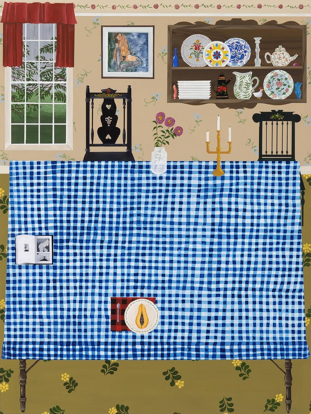 Gingham Table in Patterned Room