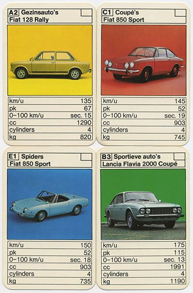 Four Vintage Car Stat Cards